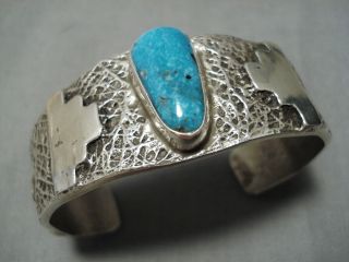 Incredible Vintage Navajo Thick Textured Turquoise Sterling Silver Bracelet Cuff