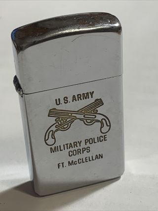 Vintage 1976 Slim Zippo Lighter Us Army Military Police Corps.  Ft.  Mcclellan