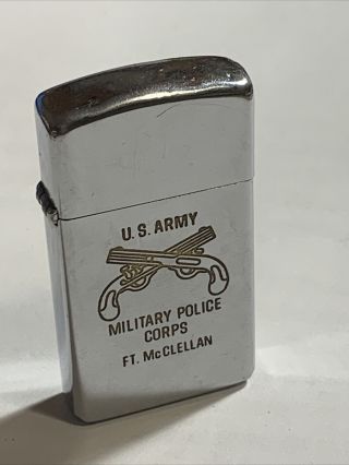 Vintage 1976 Slim Zippo Lighter US Army Military Police Corps.  FT.  McClellan 2