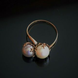 Victorian 14k Rose Gold Bypass 8mm Two - Tone Grey And White Pearl Ring Sz7.  25
