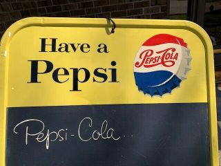 Vintage 1950 ' s Pepsi Cola Tin Soda Pop Menu Board Chalkboard Stout Sign M167 2
