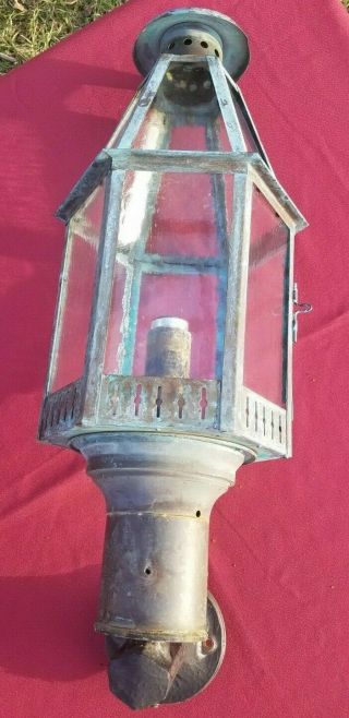 Vintage Brass Copper Exterior Outdoor Lantern Light Sconce Lamp Glass
