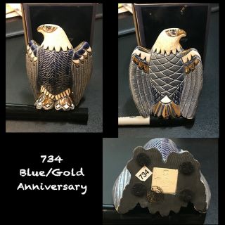 Artesania Rinconada Uruguay Eagle Art Pottery Figurine - 734 Blue/gold Annivers