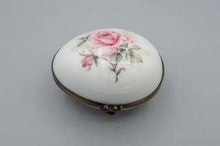 Limoges Castel France Porcelain Egg Shaped Trinket Box Pink Rose