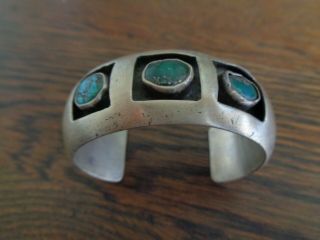 Vintage Navajo Old Pawn Sterling Turquoise Cuff Bracelet