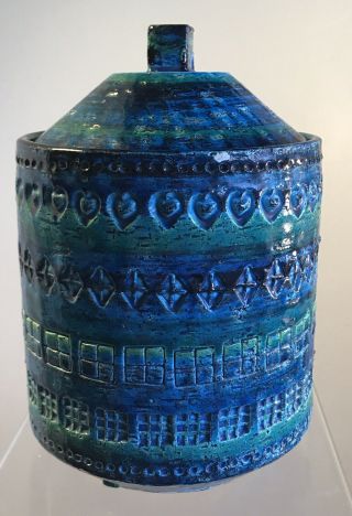 Vintage Aldo Londi For Bitossi Italian Ceramic Pottery Lidded Jar Rimini Blue