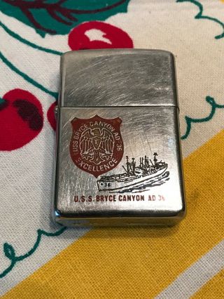 Vintage1967 Zippo Lighter 2517191 Uss Bryce Canyon Ad 36 Excellence Military