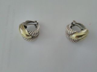 David Yurman Vintage Sterling Silver And 14k Gold Clip Earrings In Cable Design