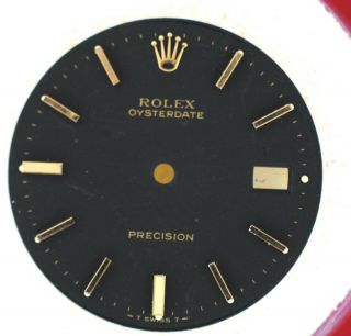 Vintage Rolex Dial,  For Rf 6694 Oyster Date.  Black With Yellow Gold Mar