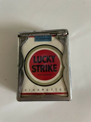 Vtg Auto Pak Hold - A - Pack Spring Top Lucky Strike Cigarette Case Holder Empty