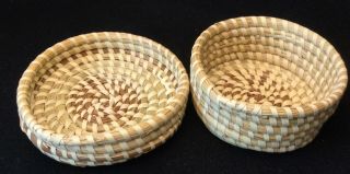 Vintage Charleston Sweetgrass Gullah Circular Basket With Lid,  5” Folk Art 3