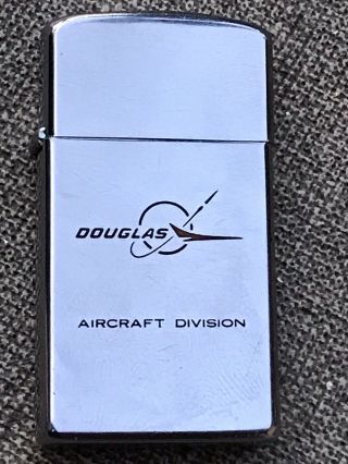 Vintage 1963 Zippo Douglas Aircraft Division Chrome Slim Flat Bottom Lighter
