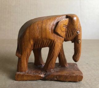 Small Vintage Handcrafted Wooden Polished Elephant Figurine On Stand