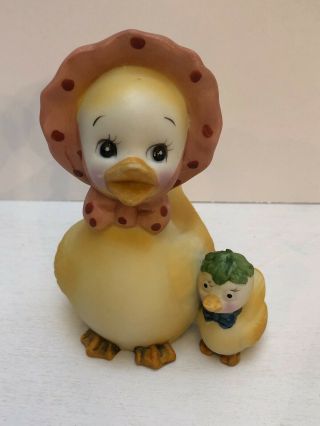 Hand Painted Lego Korea Mama Duck & Duckling Porcelain Easter Figurine 50s - 60s