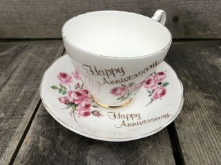 ARGYLE BONE CHINA wedding happy anniversary cup & saucer 2