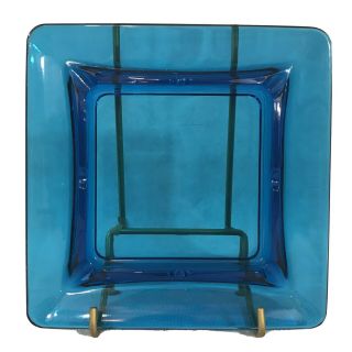 Vintage Mid Century Retro Blue Glass Square Ashtray Large Square 8x8