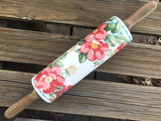 The Pioneer Woman Vintage Floral Ceramic Rolling Pin Wood Handles No Base