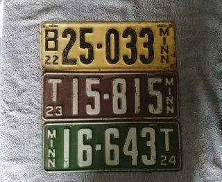 Minnesota Licence Plates Group Of 3 1922,  1923,  1924