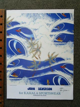 Vtg Signed John Severson Surfer Kahala Shirts 18x24 Surf Poster