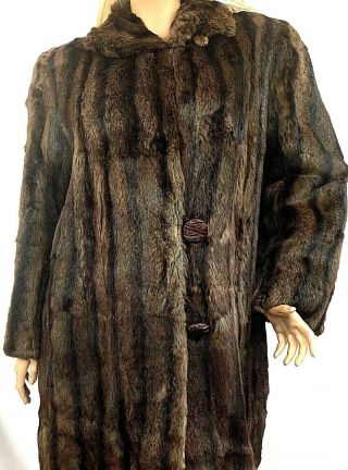 Vintage Mahogany Mink Fur Coat Swinger Brown Long Jacket Button Up Size L ?