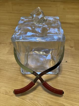 Heavy Vintage Acrylic Lucite Block Of Ice Bucket Chrome Handle Cube Mcm
