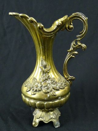Large Ornate Vintage Italian Gilt Brass Ewer Rococo Style 95/100 Mark To Base