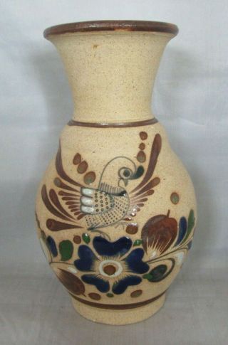 Mexico Clay Pottery Vase With Bird And Floral Pattern