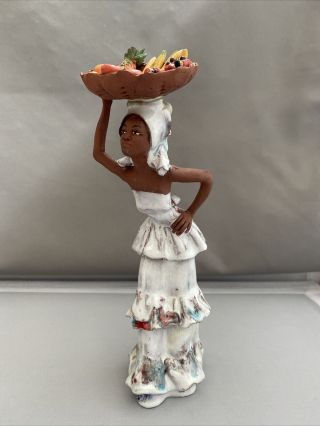 Vintage Jamaican Art Pottery Red Clay Jamaican Woman Lady Figurine W/fruit