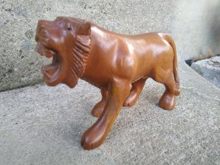 Vtg Hand Carved Wood Tiger Figurine Made In The Philippines