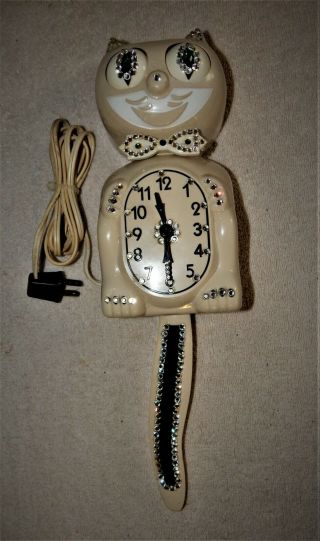 Vintage Ivory Electric Kit Cat Clock With Moving Eyes & Tail