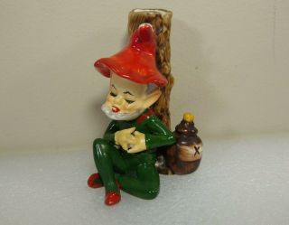 Vtg 1950s Josef Originals Sleepy Drunk Hunter & His Ale Pixie Elf Bud Vase Rare