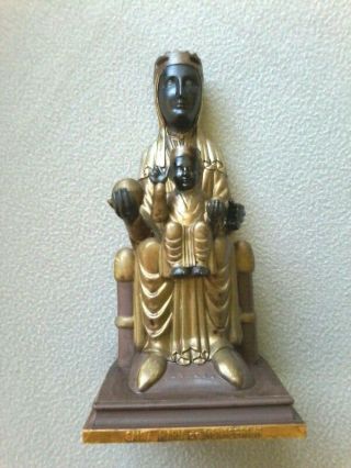 Vintage Polychromed Black Madonna Of Montserrat Priests Figurine Statue