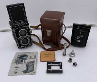 Vintage Rolleiflex Drp Drgm Franke Heidecke Leather Case 7.  5cm Camera