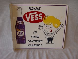 Vintage Vess Soda In Your Favorite Flavors 2 - Sided Metal Advertising Flange Sign