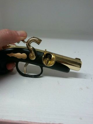 Vintage Black and Gold Brass Flintlock Pistol Cigarette/Cigar Lighter Japan 2