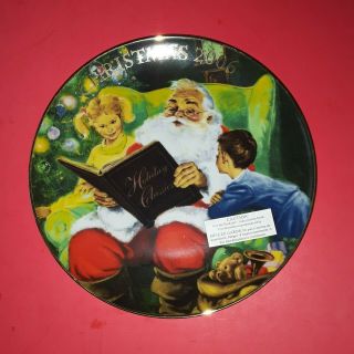 Avon Porcelain Christmas Plate 2006 " Story Time With Santa " With 22k Gold Trim