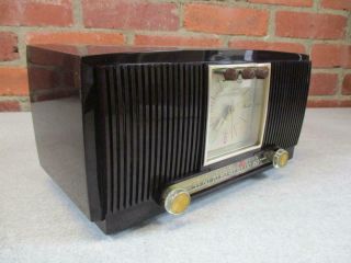 Vintage 1954 Ge Am Clock Tube Radio Dark Maroon Restored Model 572