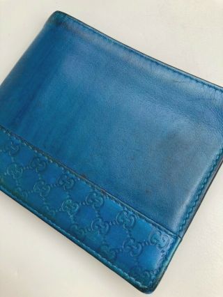 Gucci Vintage Blue Micro Guccissima Gg Embossed Leather Wallet Men Bifold Purse