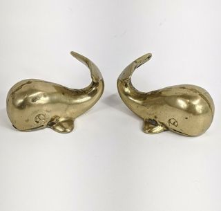 Vintage Brass Whale Wall Hooks Nautical Home Decor Mantle Accent 3 " Paper Weight