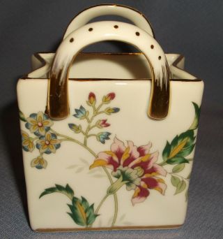 Vintage Nantucket Floral W/gold Accents Mini Porcelain Tote Bag W/handles 4 " H