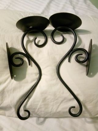 Partylite Hearthside Black Wrought Iron Wall Sconces Pillar Candle Holder Sconce