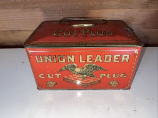 Vintage Union Leader Cut Plug Smoke & Chew Tobacco Lunch Box Style Tin
