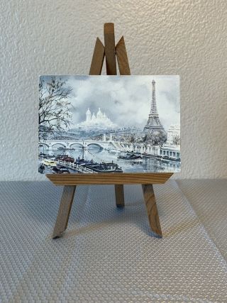 Maurice Legendre Art Print Easel Kitsch Souvenir Eiffel Tower Winter Pre - Owned