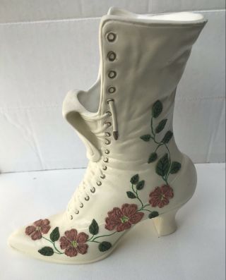 Vintage Victorian Boot Vase/ Planter With Flowers Ceramic