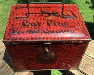Vintage Red Patterson Seal Cut Plug Lunch Box Tobacco Tin