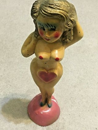 Vintage Carnival Fair Prize Chalkware Nude Naked Pin - up Standing Girl,  Heart 2