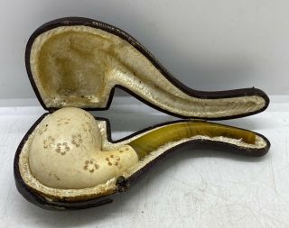 Vintage Meerschaum Bowl Antique Tobacco Smoking Pipe In The Leather Case