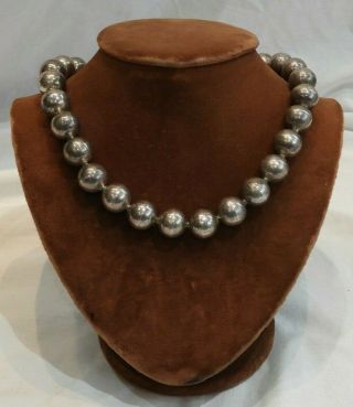 Vintage Mexican Sterling Silver Round Beaded Necklace 26.  5 " Long