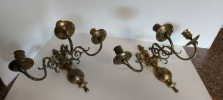 Vintage Set Of 2 Brass Wall Candle Sconces 3 Arm Candle Holder