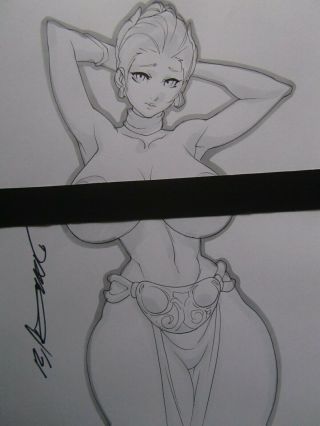 Leia Slave Bikini Star Wars Girl Sexy Busty Sketch Pinup - Daikon Art